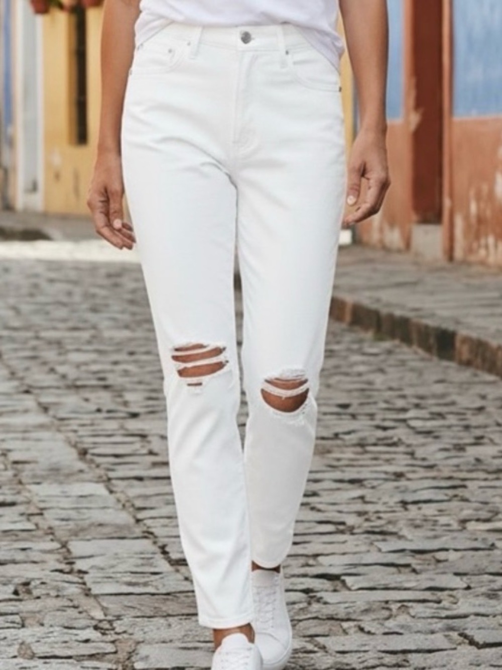 REVICE white Distressed Straight Leg Jeans